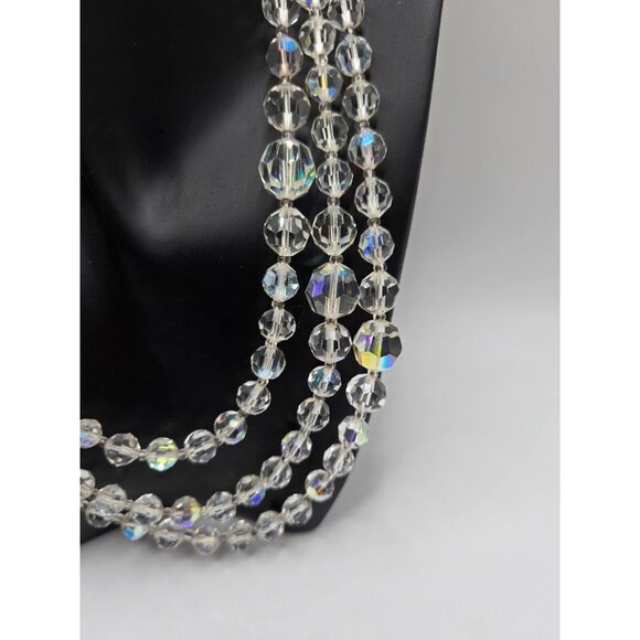 Rare 1940s Graduated Crystal Necklace and Floral Rhinestone Gold Clip Earrings - Picture 4 of 13